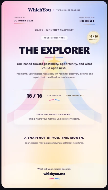 Example complete WhichYou monthly snapshot
